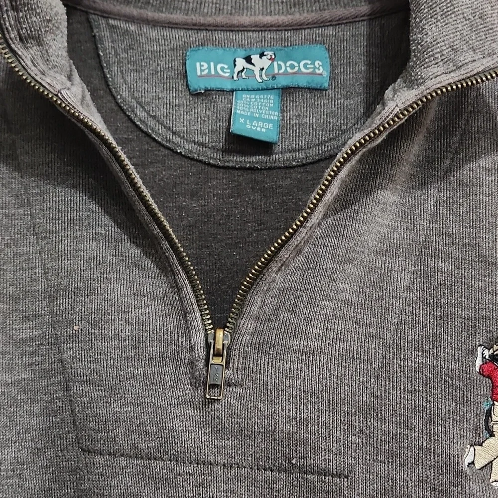 Big Dogs Oversized Pullover Shirt Sweatshirt Sweater XL Gray 1/4 Zip Mens Y2K